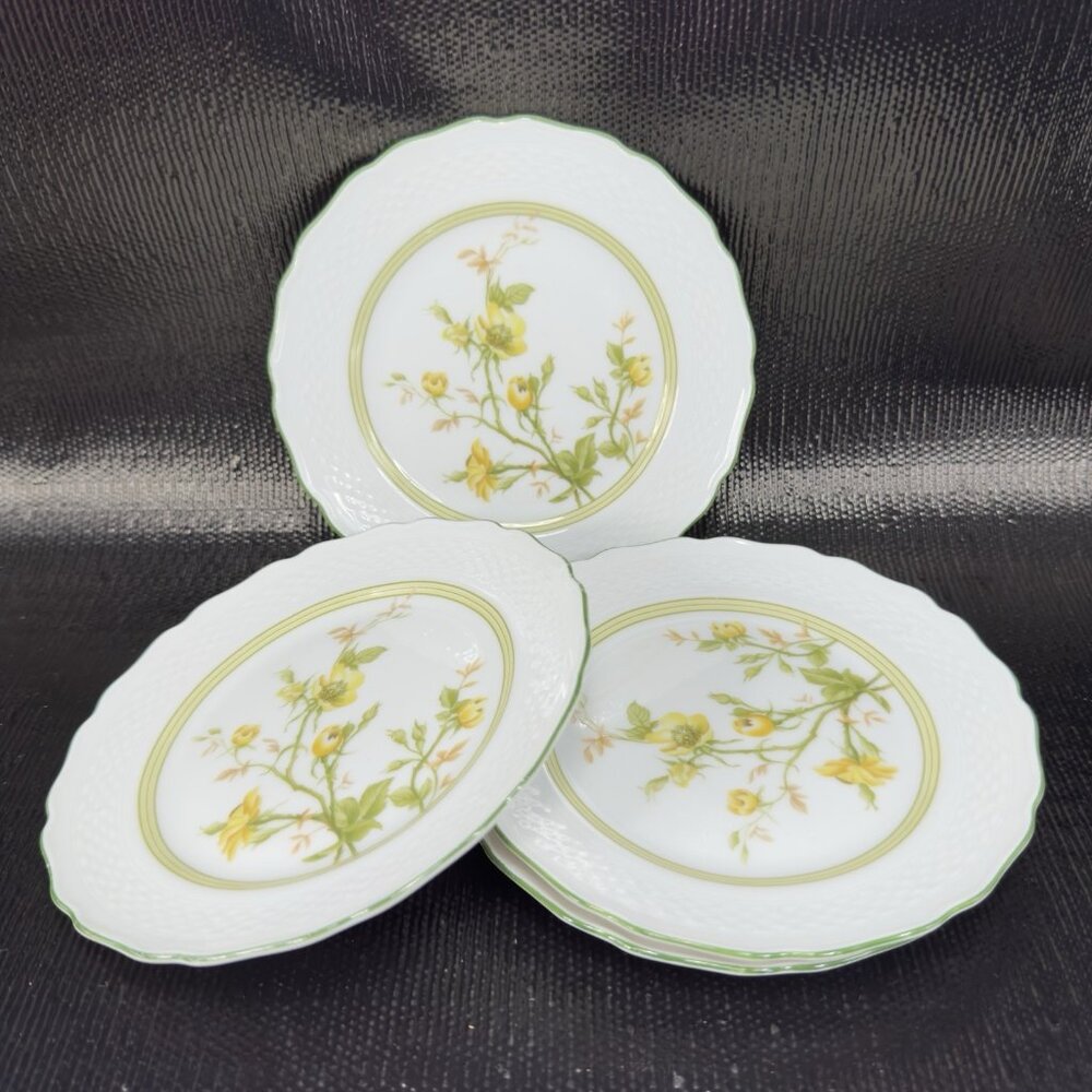 AK Kaiser Germany Porcelain Dish Plate 6inch Plates Dishes Yellow Flowers Set‎ 4